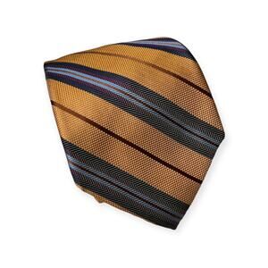 Peter Millar Yellow Orange Blue Striped Hand Folded 100% Silk Neck Tie